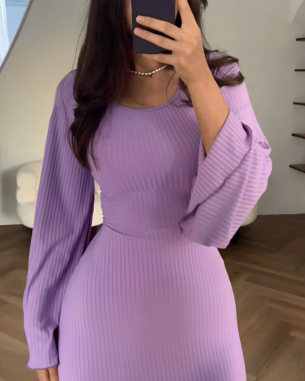 Stylish Ribbed Long Sleeve Dress