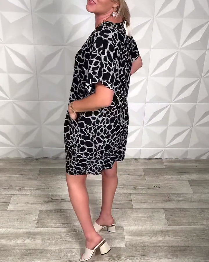 Relaxed Printed Dress with Round Neckline