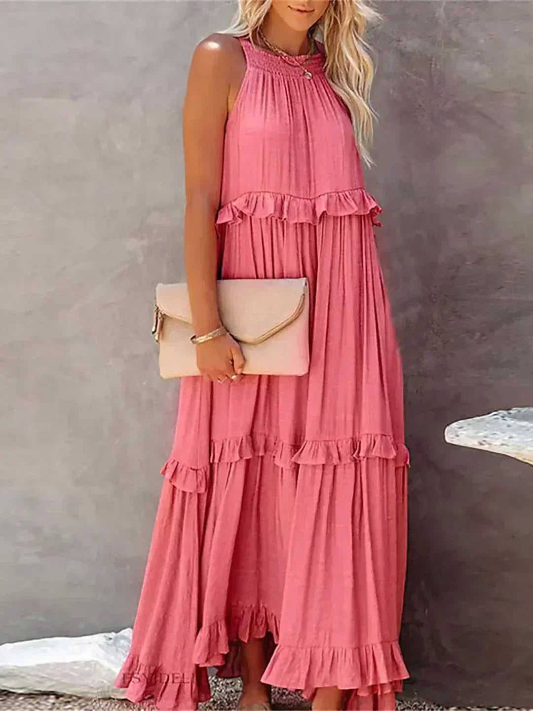 Elegant Halter Ruffle Maxi Dress