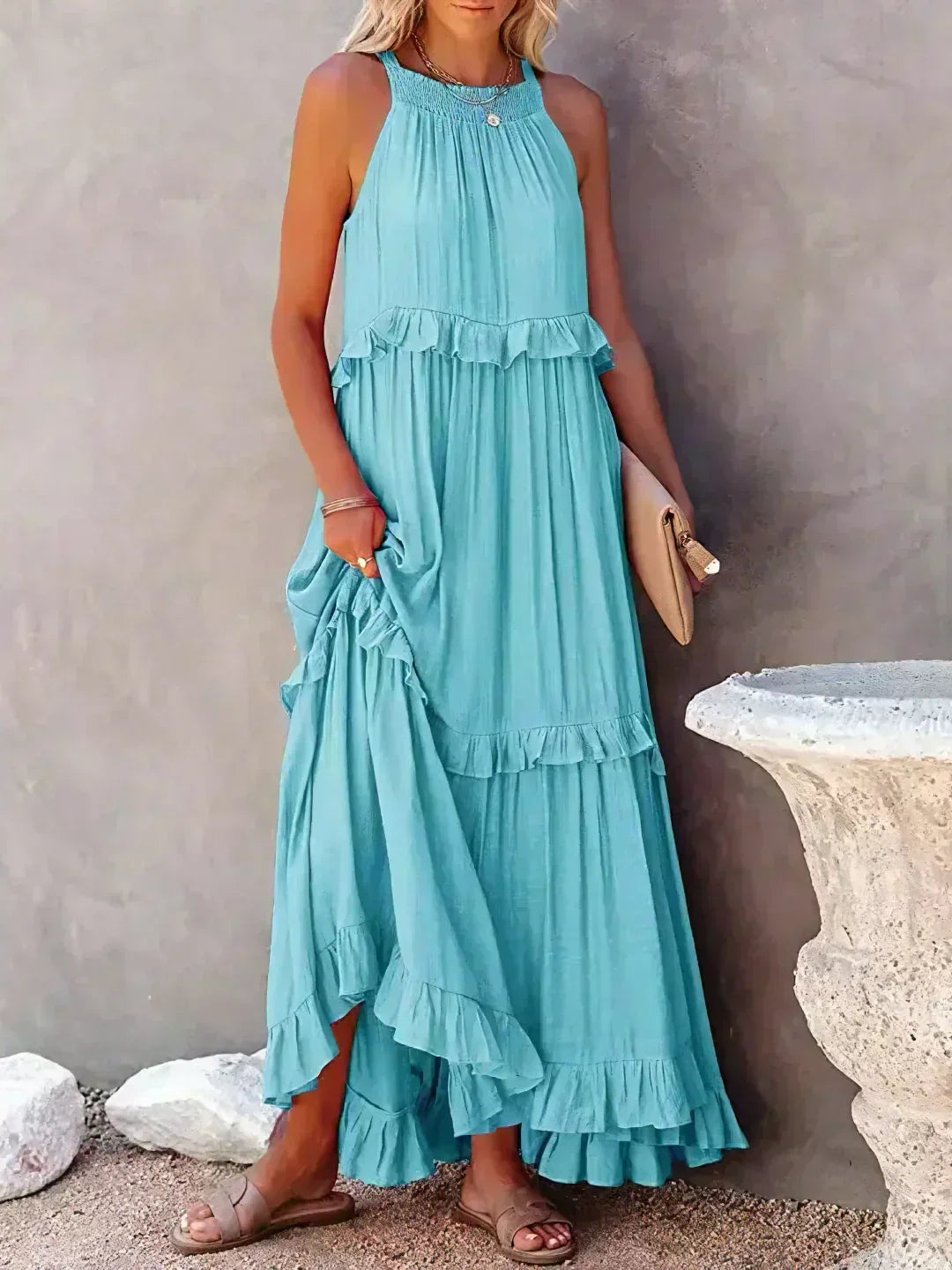 Elegant Halter Ruffle Maxi Dress