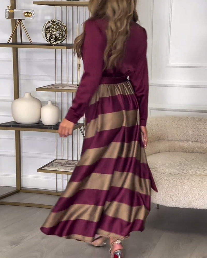 Stylish Striped Belted Maxi Dress