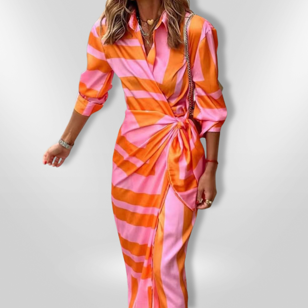 Elegant Striped Wrap Dress