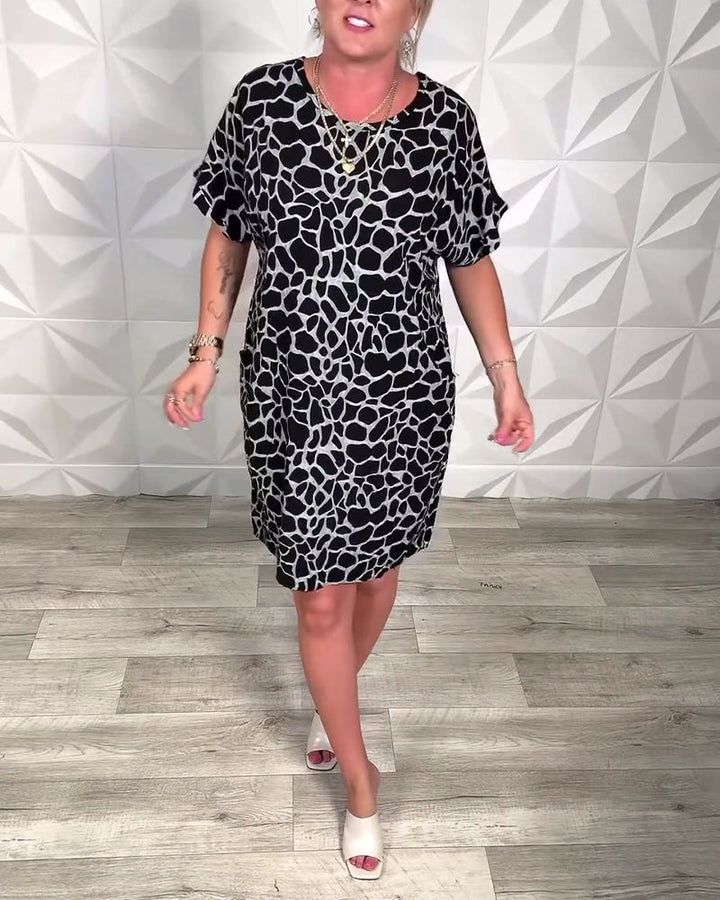 Relaxed Printed Dress with Round Neckline