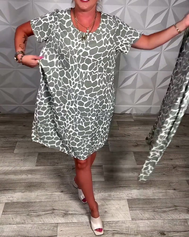 Relaxed Printed Dress with Round Neckline