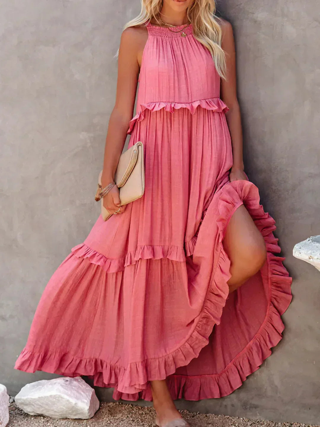 Elegant Halter Ruffle Maxi Dress