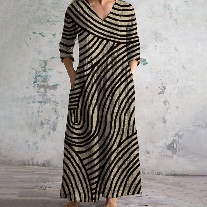 Stylish V-Neck Striped Maxi Dress