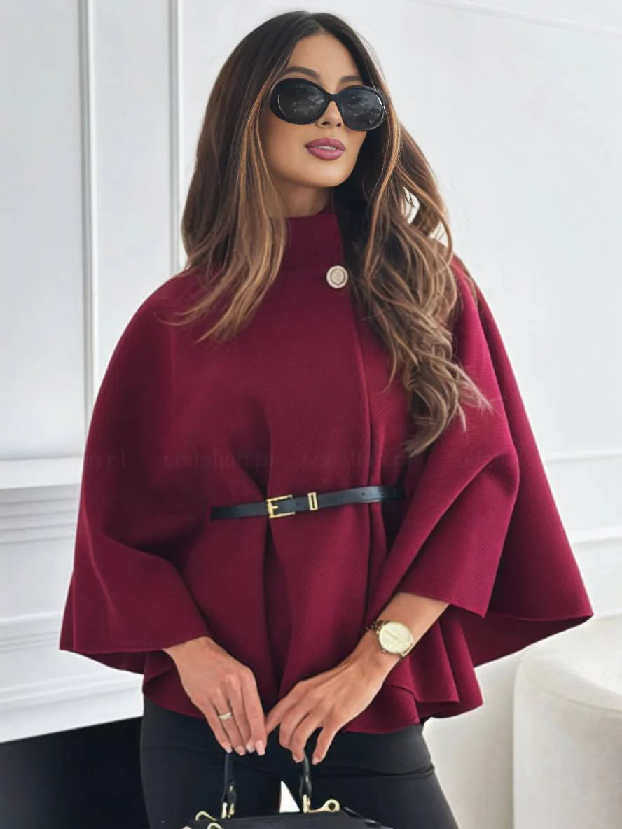 Short Red poncho coat with batwing sleeves