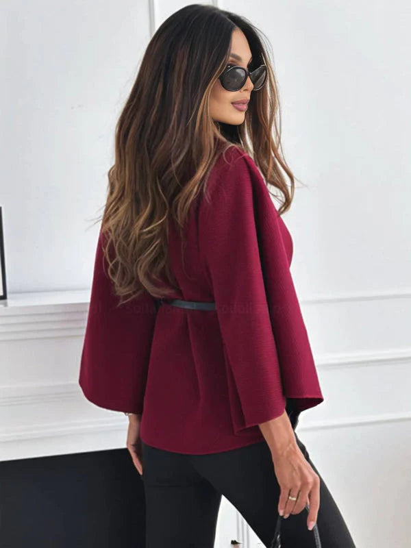Short Red poncho coat with batwing sleeves