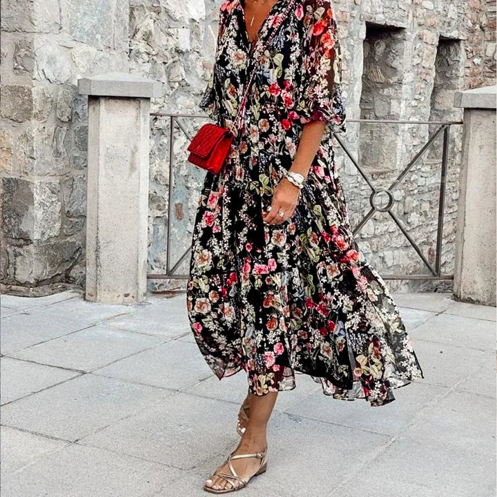 Stylish Floral V-Neck Maxi Dress