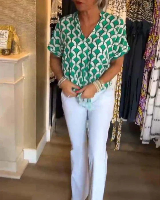 Amy™ | Chic Geometric V-Neck Blouse