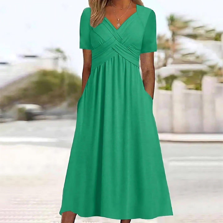 Stylish V-Neck Pocket Dress