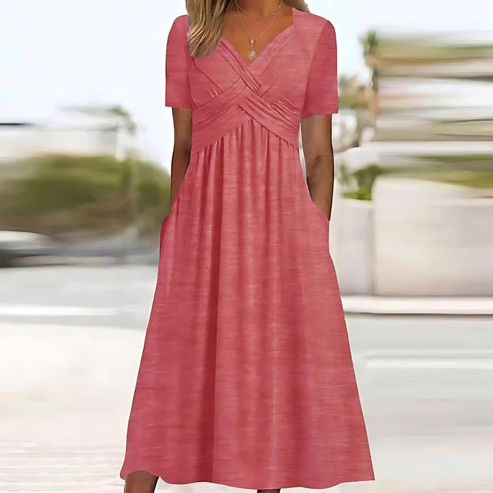 Stylish V-Neck Pocket Dress