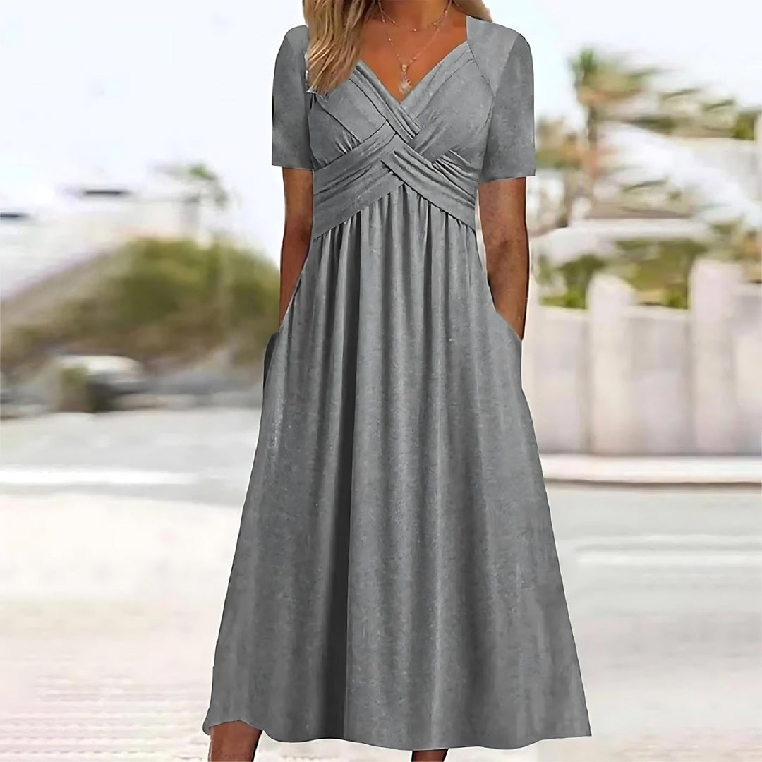 Stylish V-Neck Pocket Dress