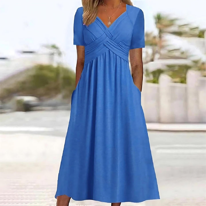 Stylish V-Neck Pocket Dress