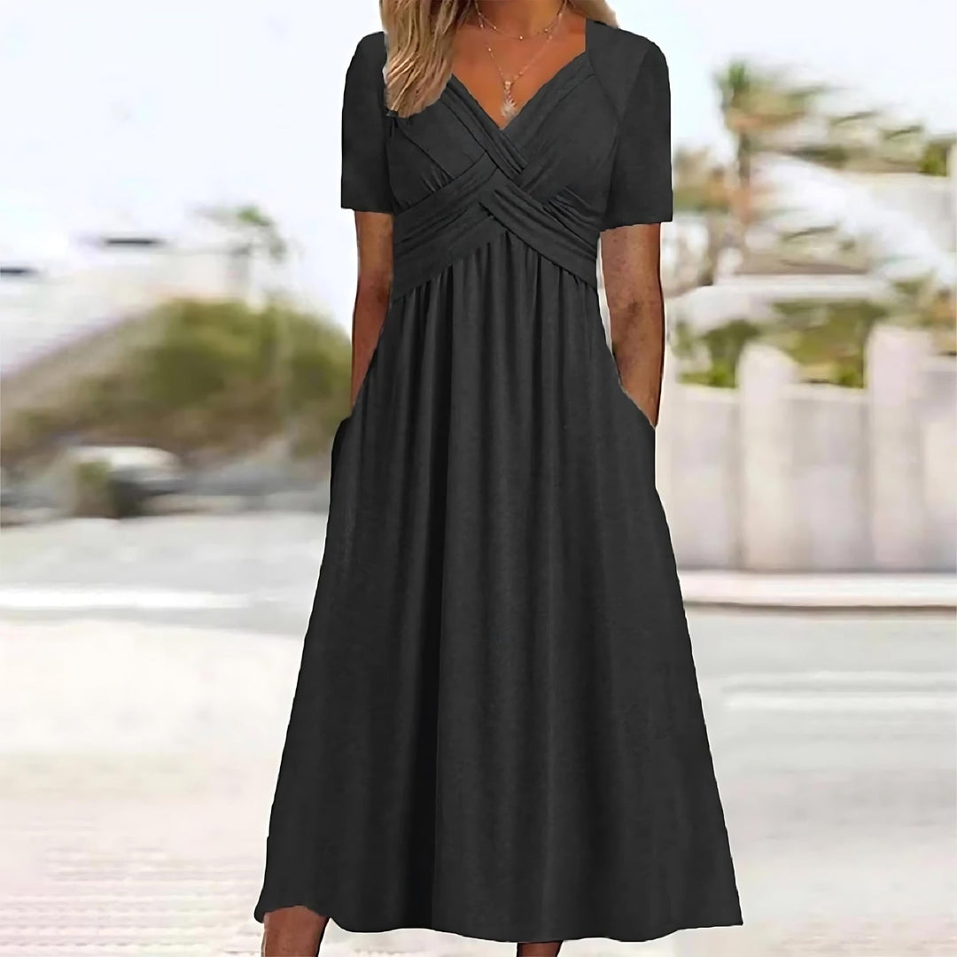 Stylish V-Neck Pocket Dress