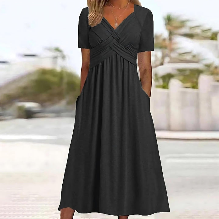 Stylish V-Neck Pocket Dress
