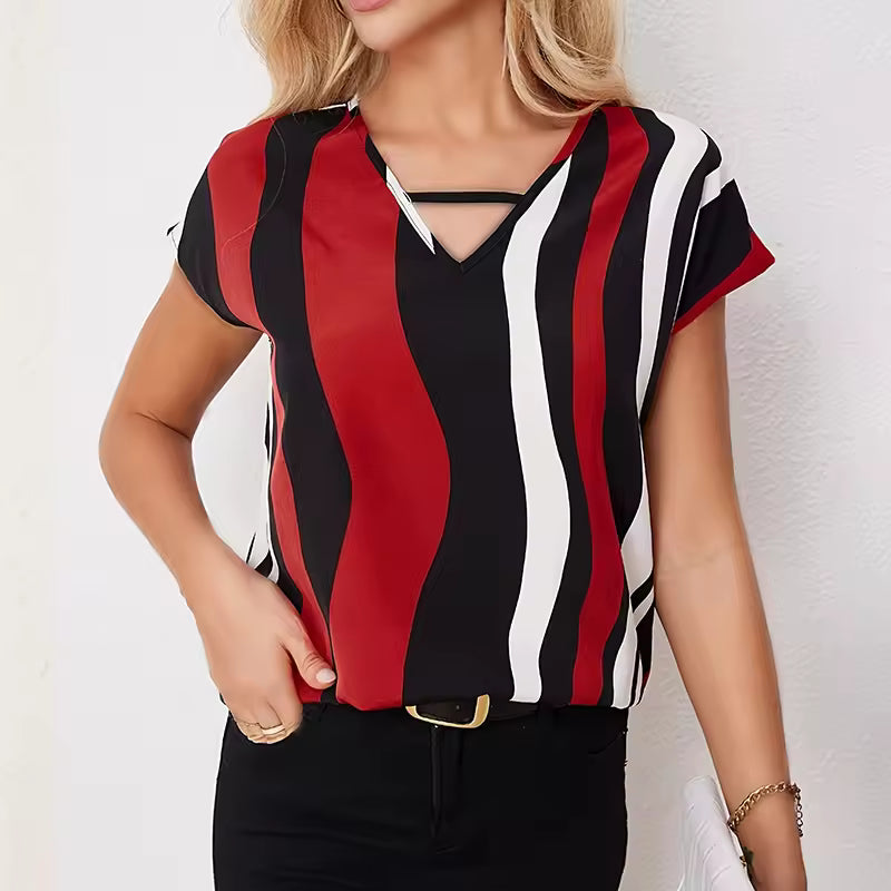 Casual Stiped T-Shirt- Red