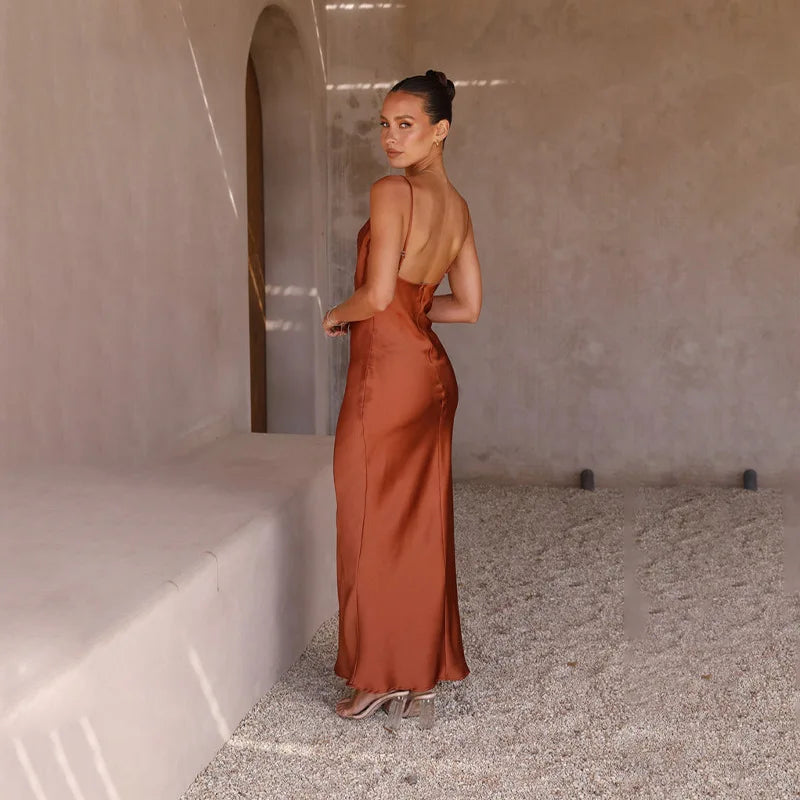 Satin Cowl Neck Maxi Dress