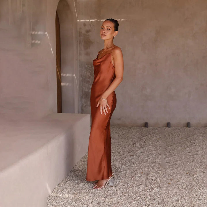 Satin Cowl Neck Maxi Dress