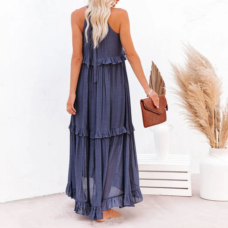 Elegant Halter Ruffle Maxi Dress