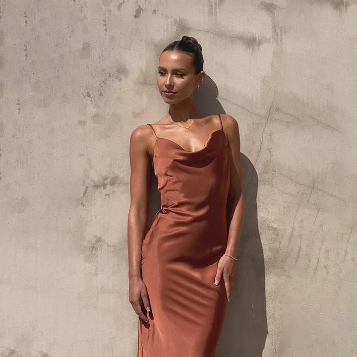 Satin Cowl Neck Maxi Dress