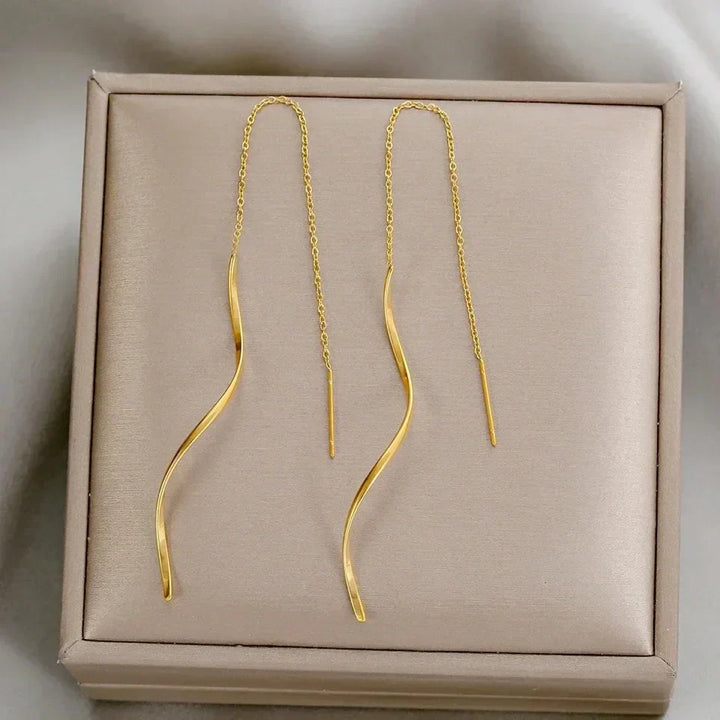Long Earrings with Wave Design