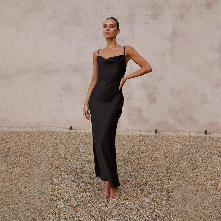 Satin Cowl Neck Maxi Dress