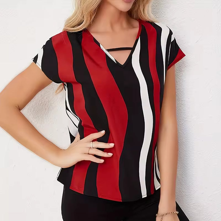 Casual Stiped T-Shirt- Red