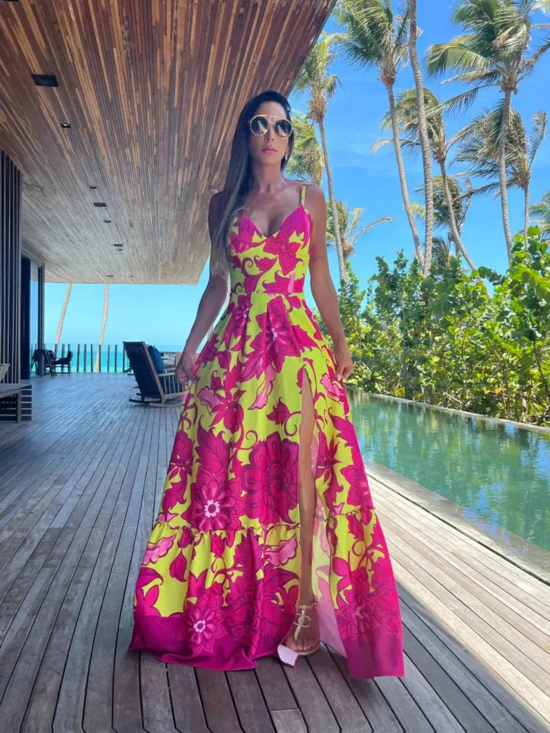 Stylish Floral Maxi Dress with Slit