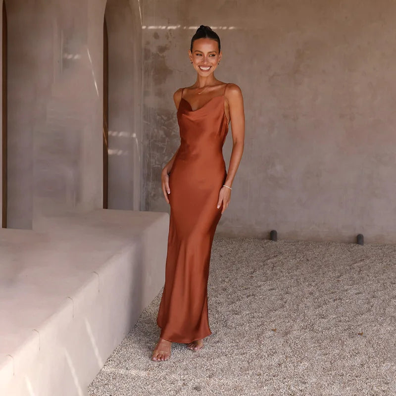 Satin Cowl Neck Maxi Dress
