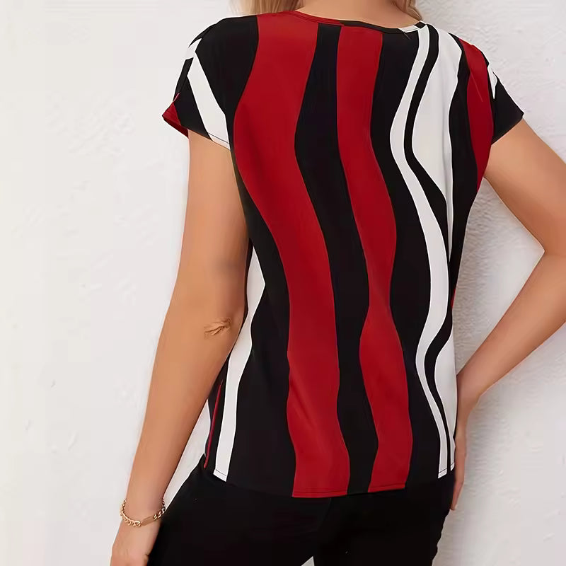 Casual Stiped T-Shirt- Red