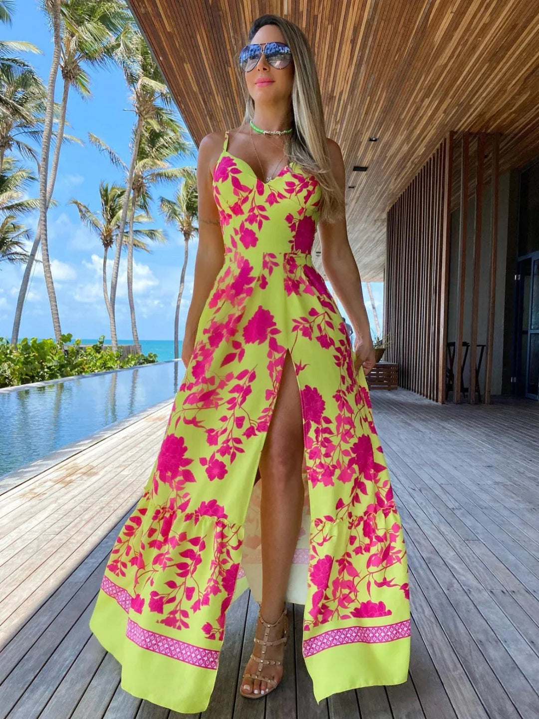 Stylish Floral Maxi Dress with Slit