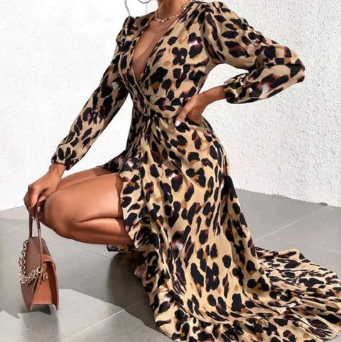 Liza Leopard Print V-Neck Dress