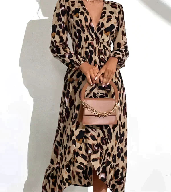 Liza Leopard Print V-Neck Dress