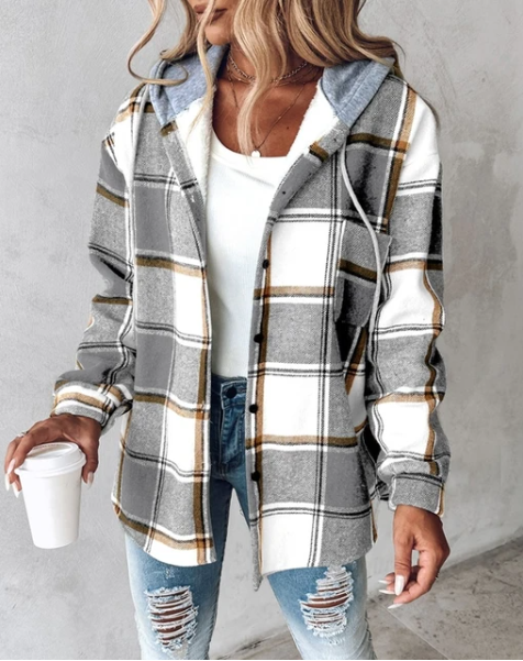 Maddie | Women Checkered Hoodie Jacket | Timeless Fit