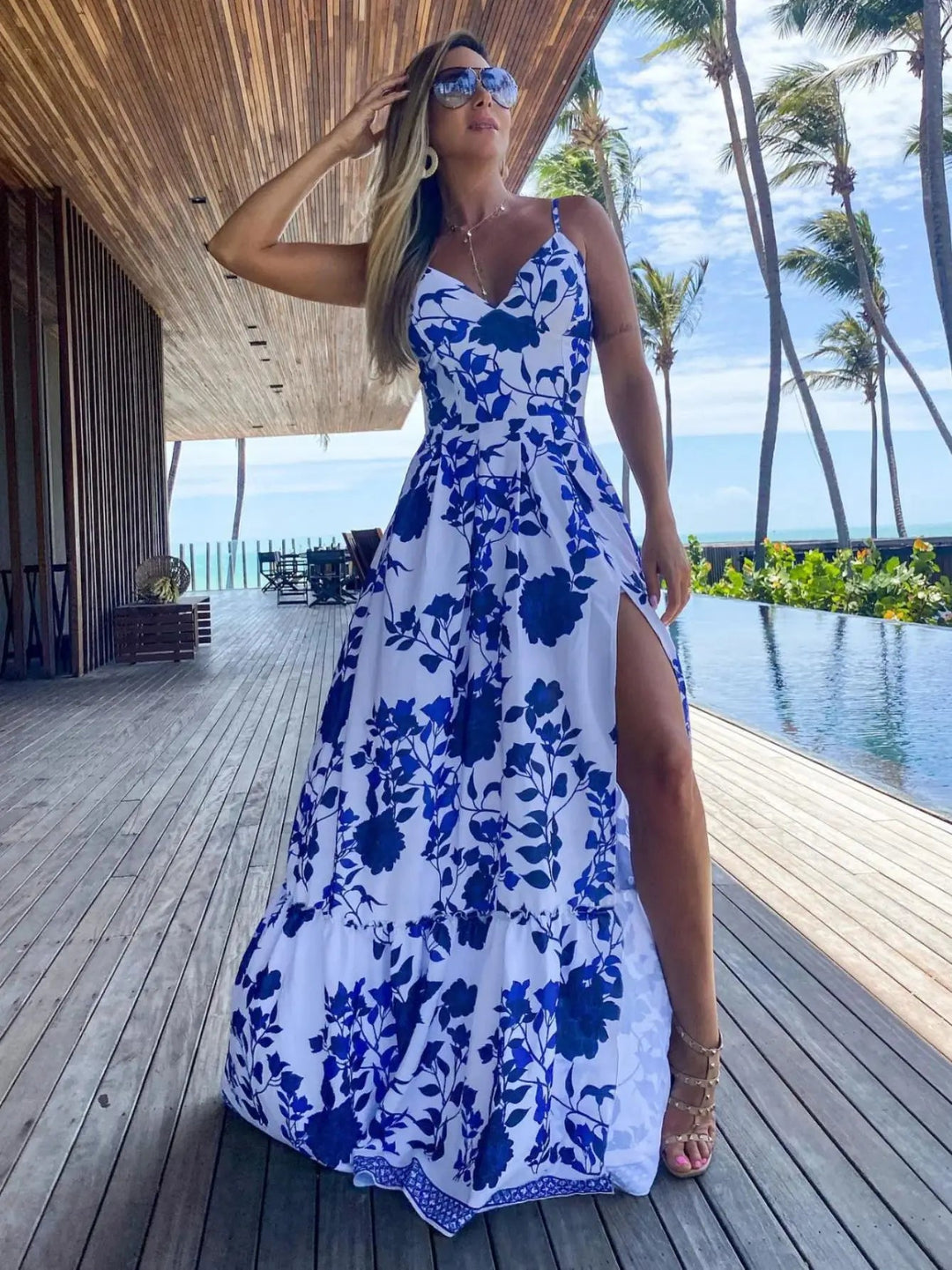 Stylish Floral Maxi Dress with Slit