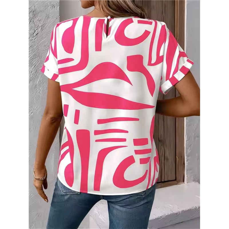 Casual Abstract T-Shirt- Pink
