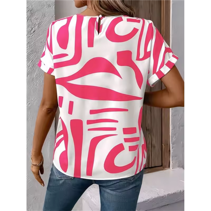 Casual Abstract T-Shirt- Pink