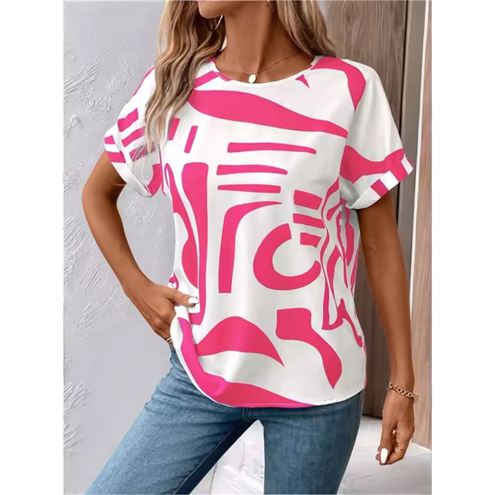 Casual Abstract T-Shirt- Pink