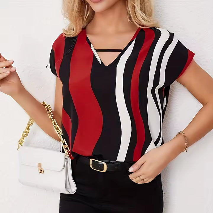 Casual Stiped T-Shirt- Red