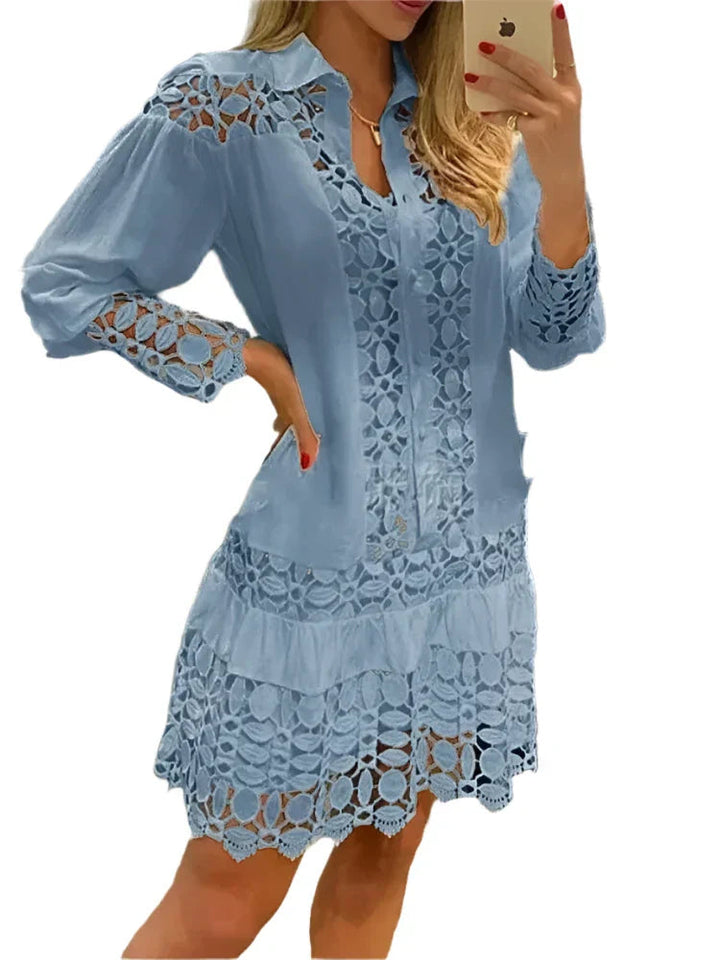 Stylish Lace Splicing Shirt Dress