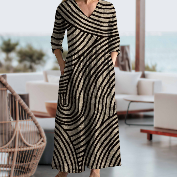 Stylish V-Neck Striped Maxi Dress