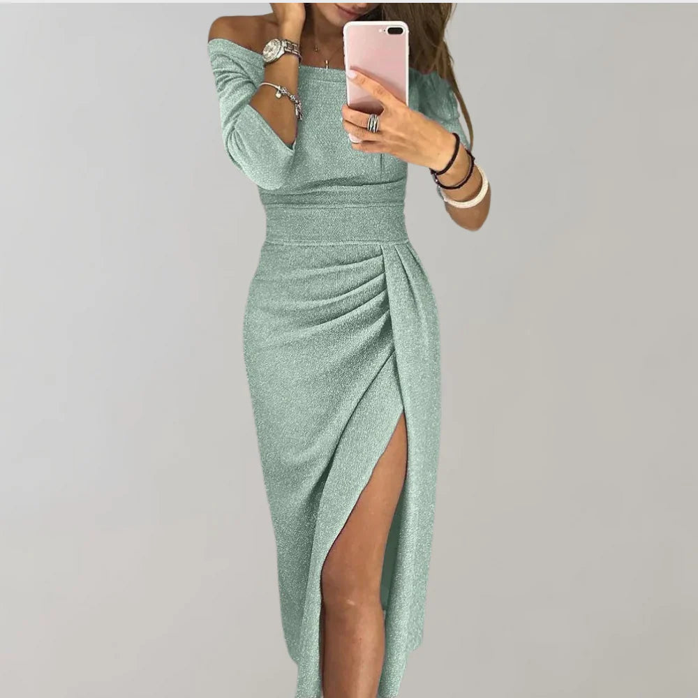 Aurora | Off-Shoulder Glamorous Glitter Dress