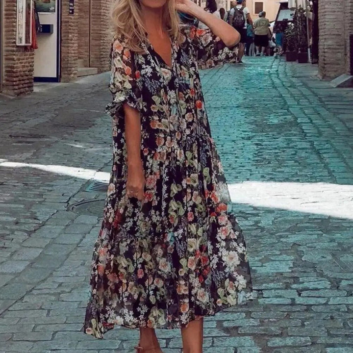 Stylish Floral V-Neck Maxi Dress