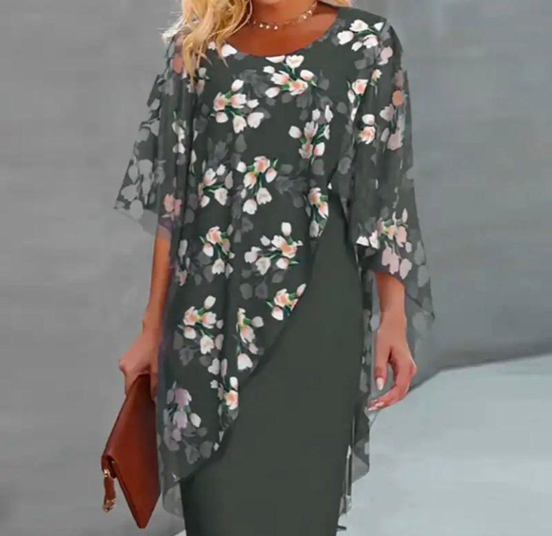 Floral Sheer Capelet Dress