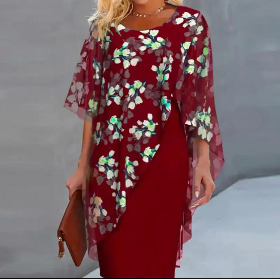 Floral Sheer Capelet Dress
