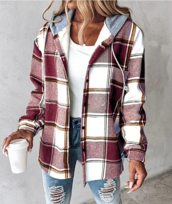 Maddie | Women Checkered Hoodie Jacket | Timeless Fit