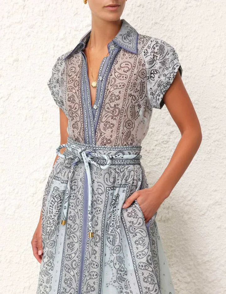 Button-Down Belted Waist Dress