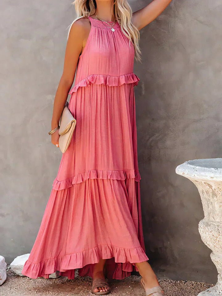 Elegant Halter Ruffle Maxi Dress