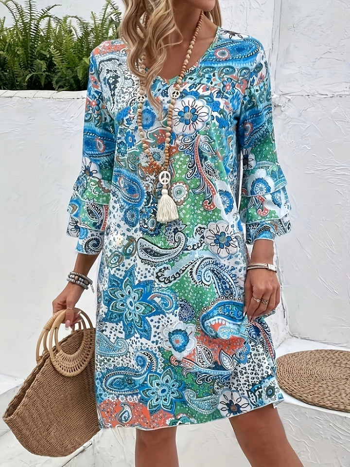 Vibrant Floral V-Neck Dress for Summer